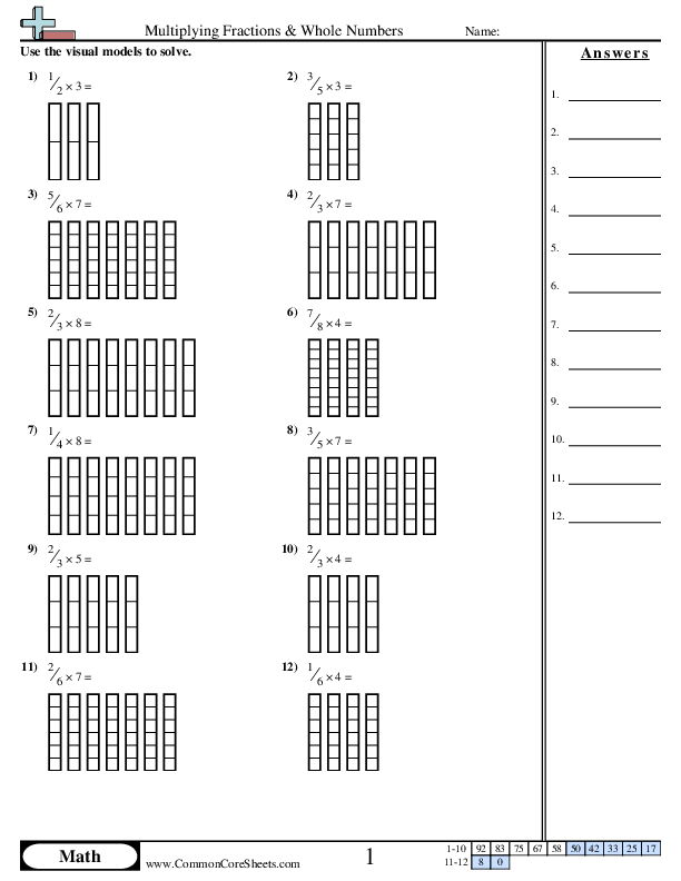 Multiplying Fractions & Whole Numbers Worksheet - Multiplying Fractions & Whole Numbers worksheet